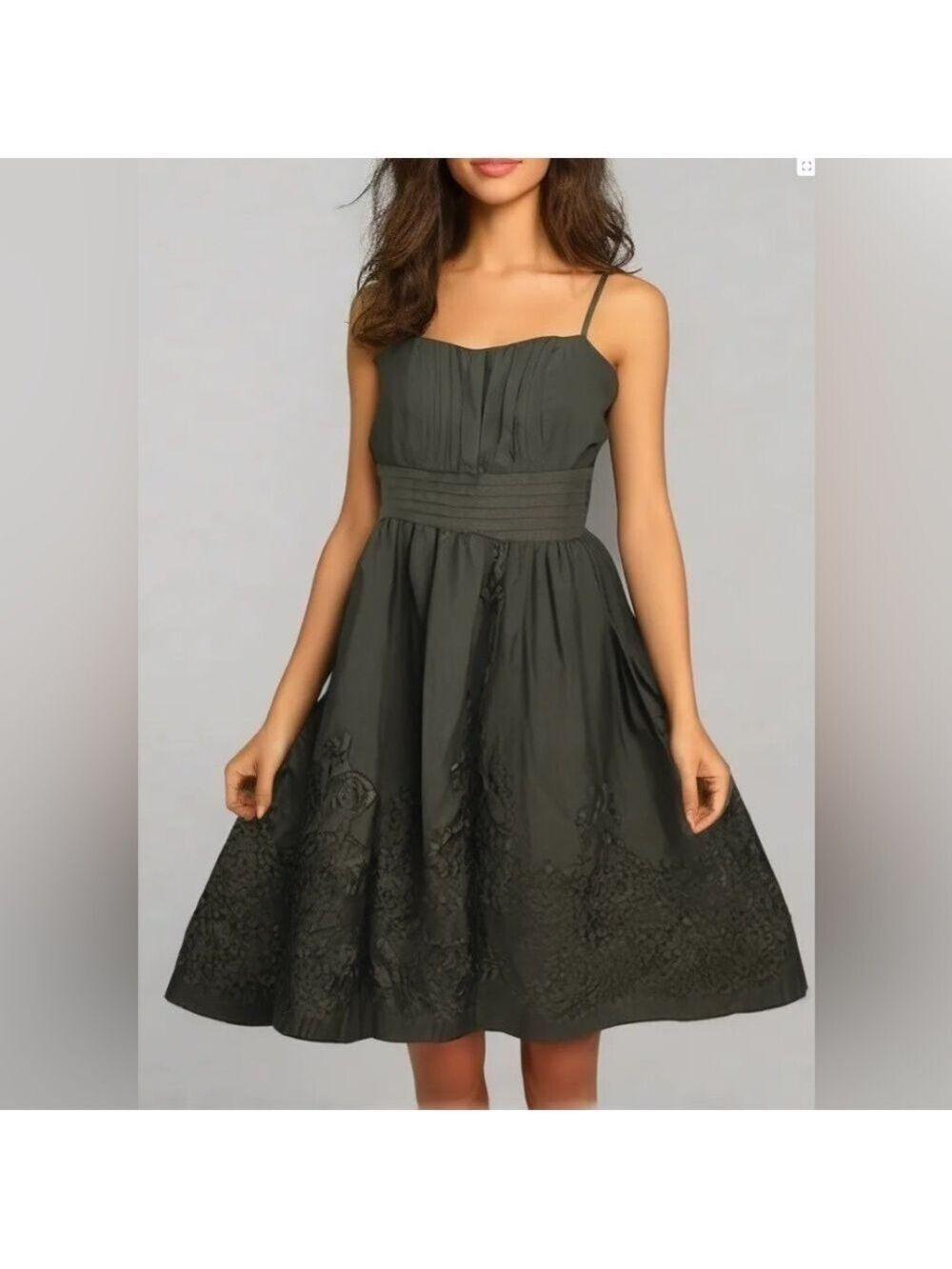 Jessica Howard A-Line Green Embroidered Empire Waist Floral Dress Bridgerton